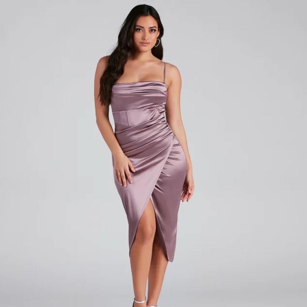 Windsor Satin Wrap Midi Dress
